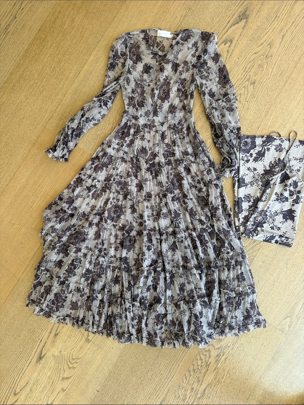 Zimmermann Cream and Brown Floral Maxi Dress